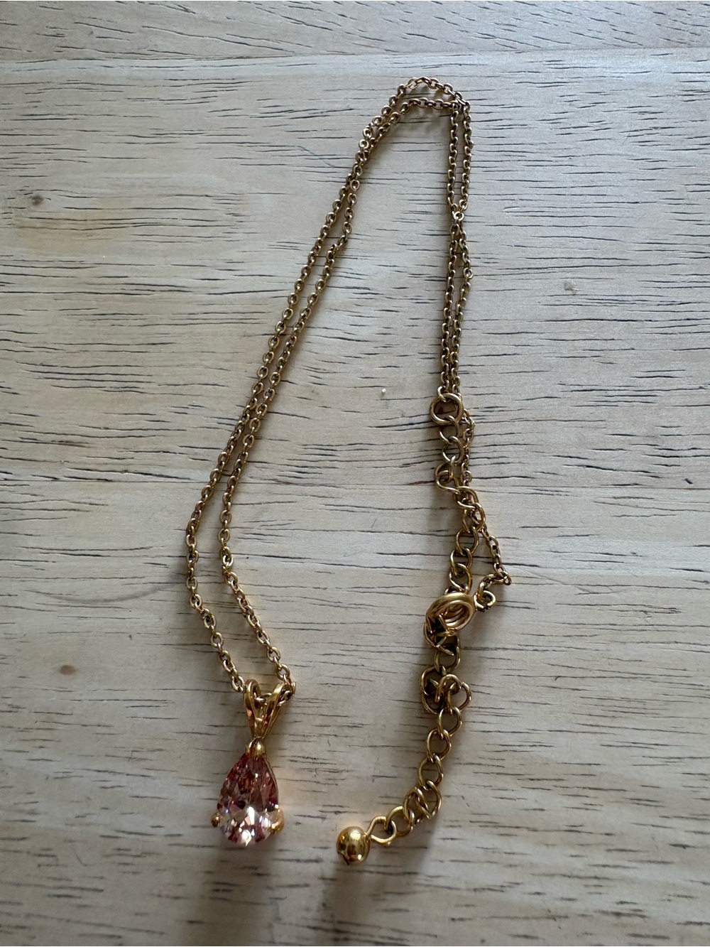 Gold-Tone Necklace with Citrine Teardrop Pendant
